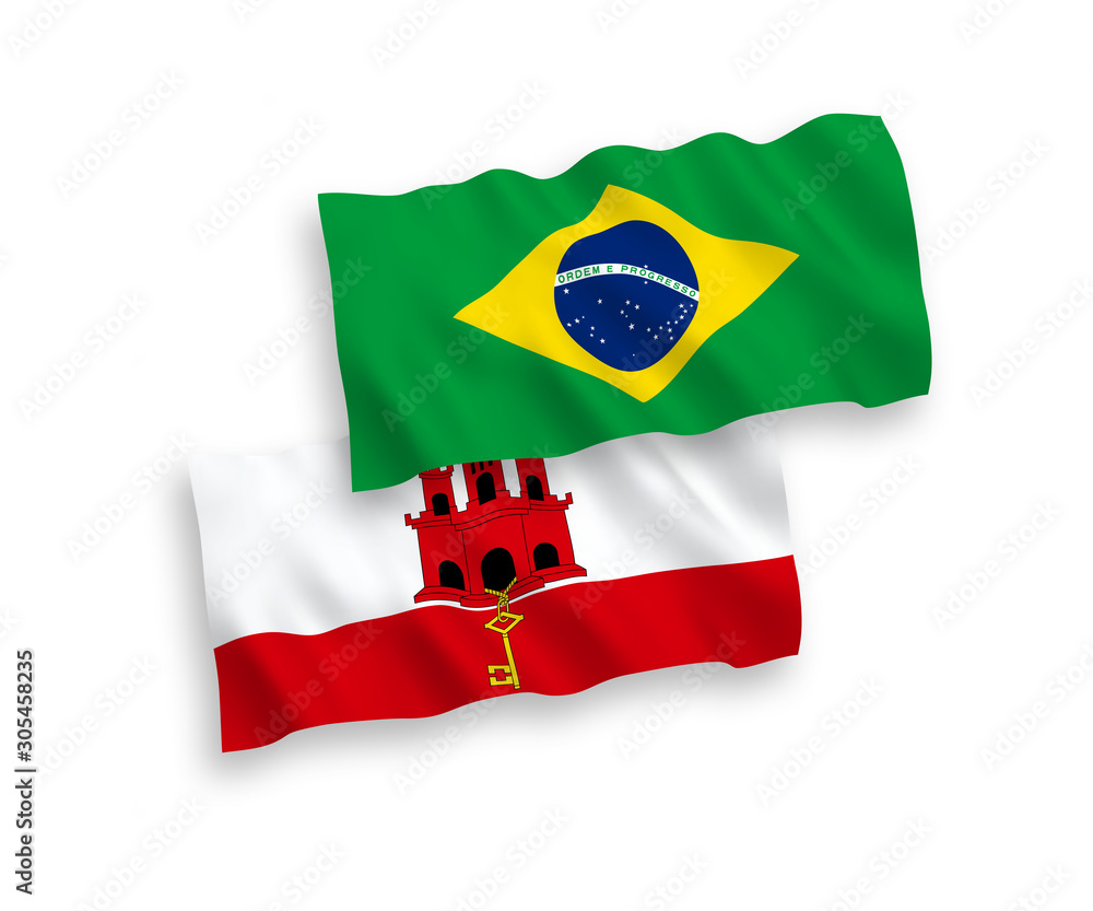 Fototapeta premium Flags of Brazil and Gibraltar on a white background