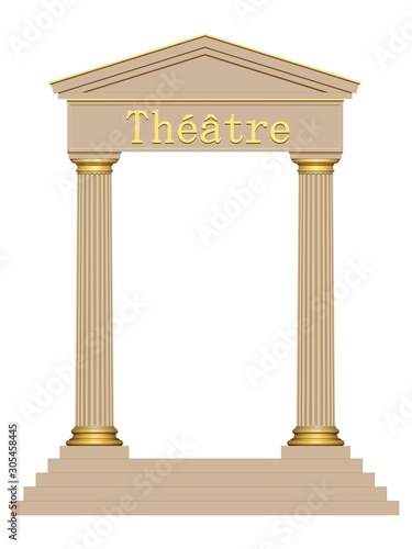 3D Ancient theater with four columns isolated on white background 