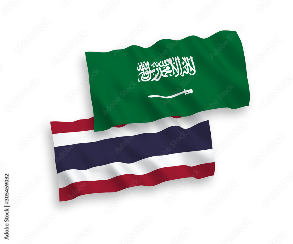 Naklejka premium Flags of Saudi Arabia and Thailand on a white background