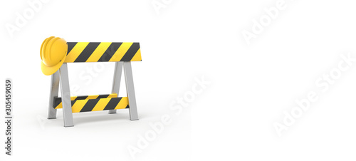 Fototapeta Naklejka Na Ścianę i Meble -  Under construction white wide banner. Street sign no crossing. 3d illustration.