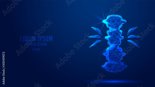 Spinal cord injury geometric lines, low poly style wireframe vector banner template. Isolated medicine science technology concept blue background polygonal.