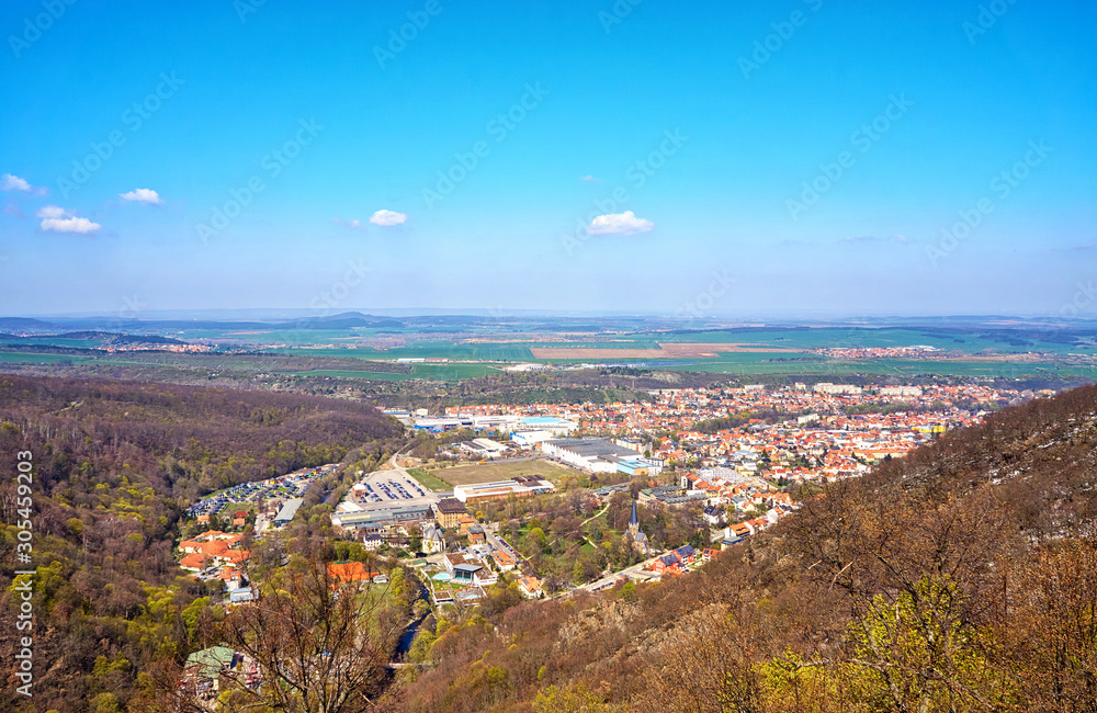 City view of Thale in the Harz Mountains from the air. Saxony-Anhalt, Germany