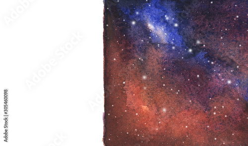 Watercolor galaxy sky background with stars. cosmic layout with space for text.