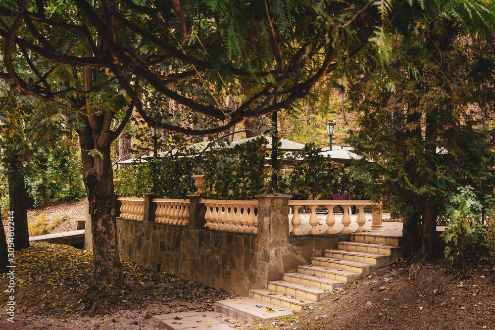  white stone steps and railings