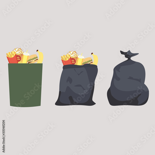 Black garbage bag open. sack Rubbish trash box