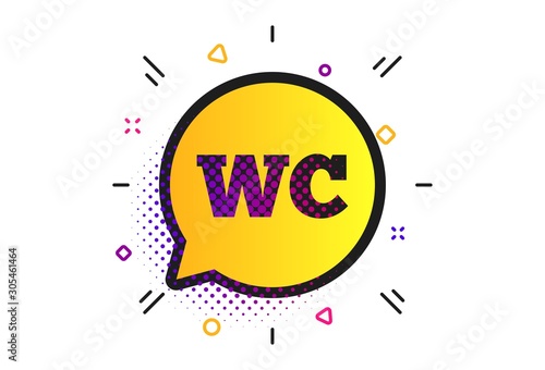 WC Toilet sign icon. Halftone dots pattern. Restroom or lavatory speech bubble symbol. Classic flat wc icon. Vector