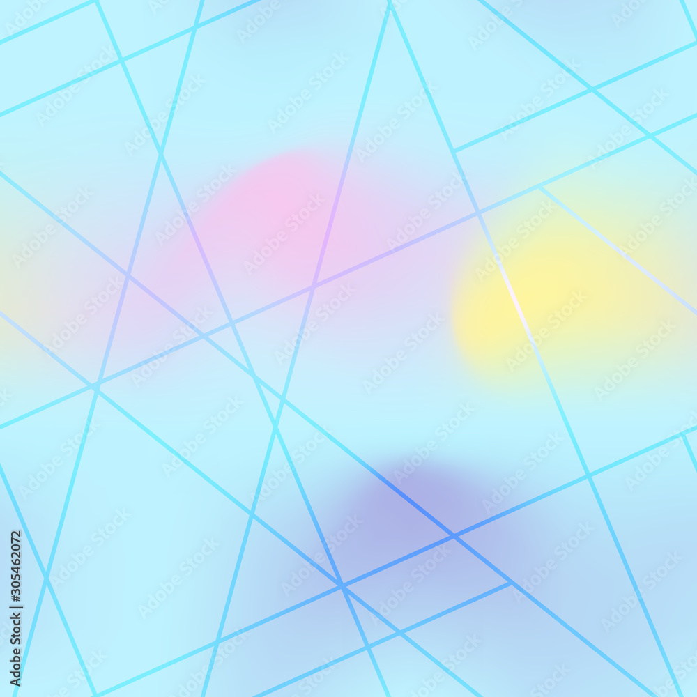 Fototapeta Thin line seamless pattern on cyan background. Iridescent gradient mesh. Abstract geometric ornament