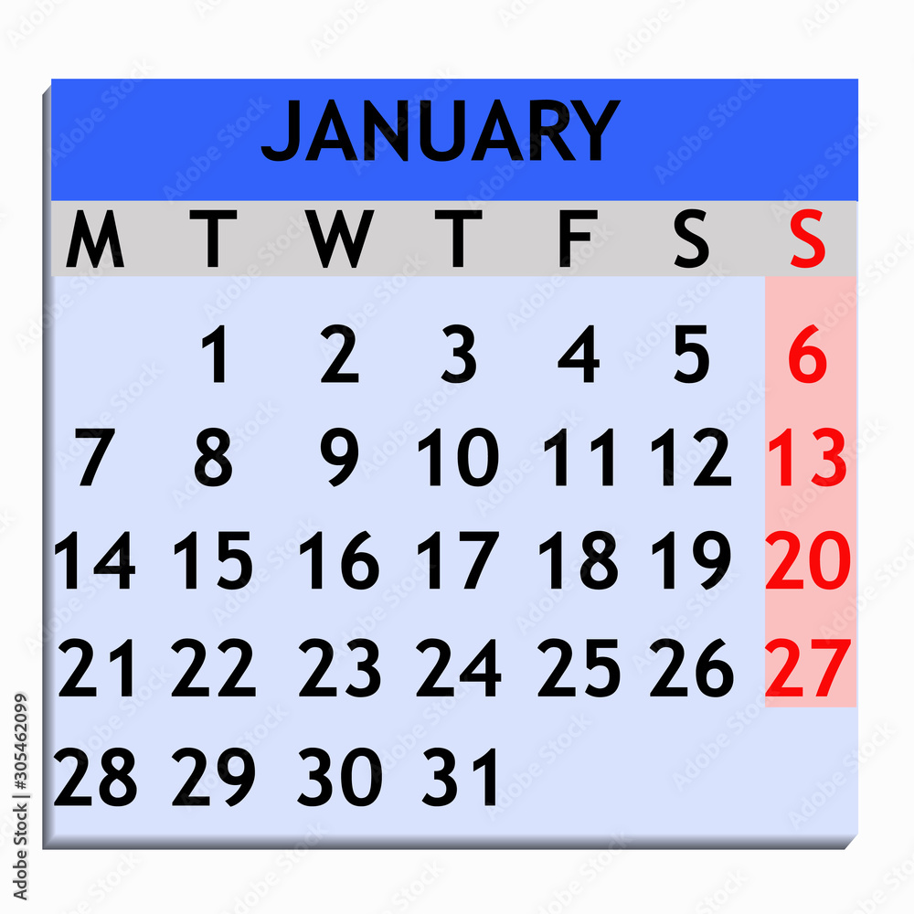 Obraz premium Calendar design month january 2019. Year 2019 calendar. Simple design for calendar 2019. Calendar for organization and business. Week Starts Monday.
