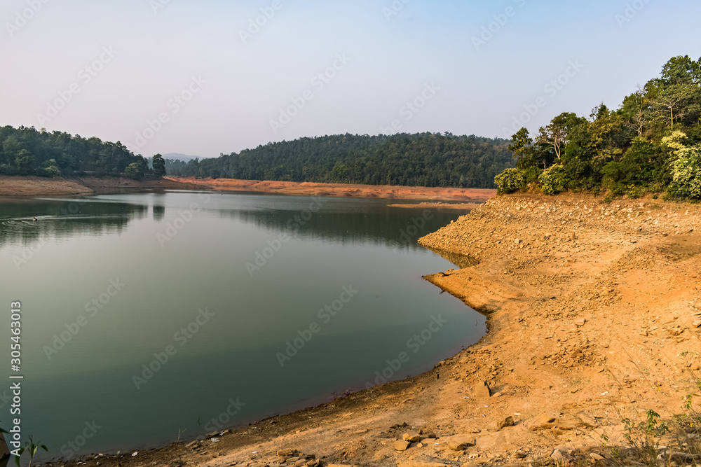 Indian water reservoir awesome view at evening with greenery forest back ground view.