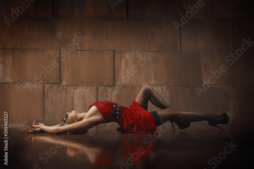Woman in sexy red dress
