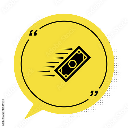 Black Fast payments icon isolated on white background. Fast money transfer payment. Financial services, fast loan, time is money, cash back concept. Yellow speech bubble symbol. Vector Illustration