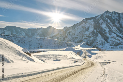 road snow mountains winter snowy