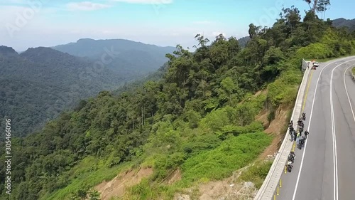 Aerial view of a scenic mountainous landscape along the scenic road connecting from east to west of Malaysia.  photo