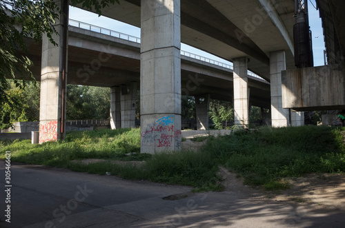 highway pillars with grass