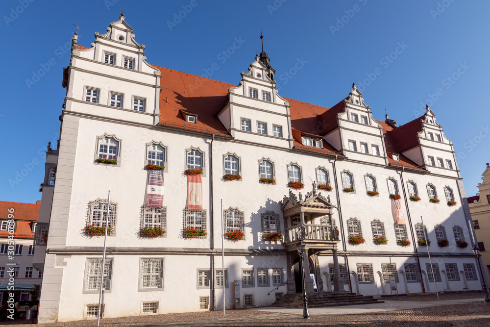 Das historische Rathaus in der Lutherstadt Wittenberg, Sachsen-Anhalt