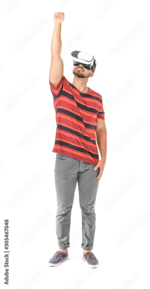Young man with virtual reality glasses on white background Young man with virtual reality glasses on white background