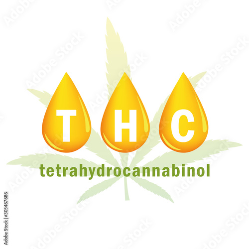 thc oil tetrahydrocannabinol drop and cannabis leaf vector illustration EPS10