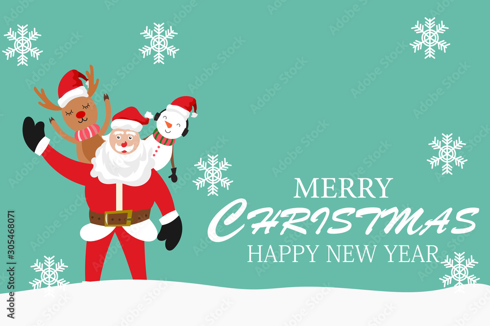 Merry Christmas and happy new year with cute Santa Claus snowman. and , reindeer cartoon character vector. Merry Christmas and happy new year with cute Santa Claus snowman. and , reindeer cartoon character vector.