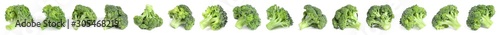 Collage of fresh green broccoli isolated on white