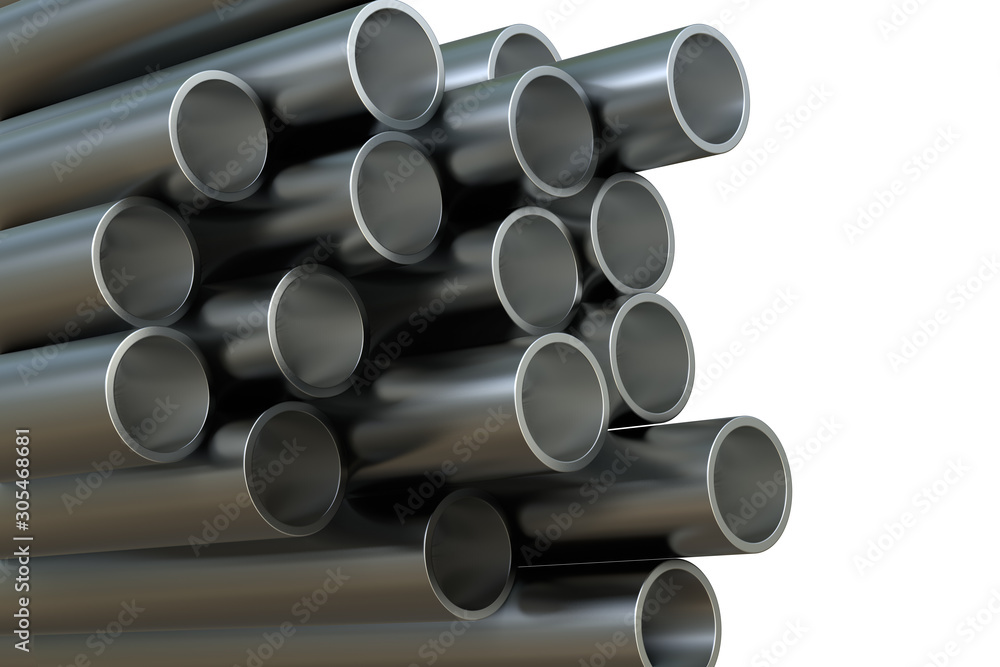 Fototapeta premium Steel pipes of isolated on white background. Glossy 3d rendering steel tubes design.