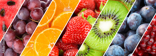 Background of fruits. Mixed ripe fruits and berries.