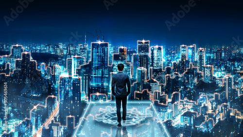 Canvas Print Business man on future network city