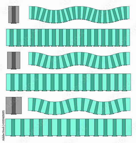 box pleats trim fashion pattern brush element set vector colorable by stroke color