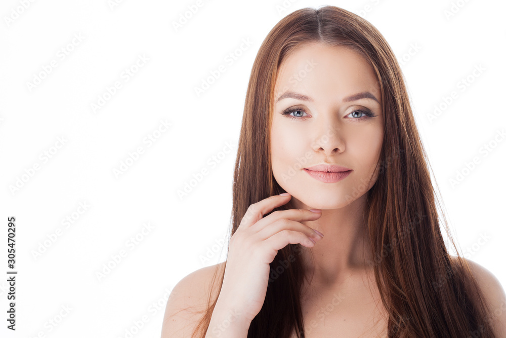 healthy lifestyle and face care. Portrait of a young beautiful woman with with long hair, close-up healthy lifestyle and face care. Portrait of a young beautiful woman with with long hair, close-up