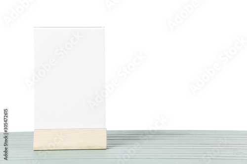 Blank menu on table against white background