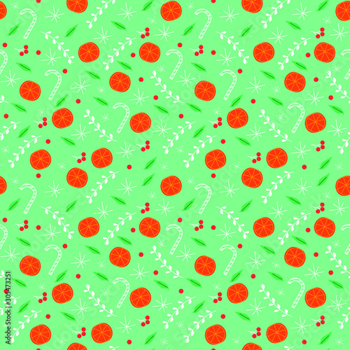 Fototapeta Naklejka Na Ścianę i Meble -  Christmas holiday pattern with oranges fruit.Christmas background for textile , wrapping, fabric
