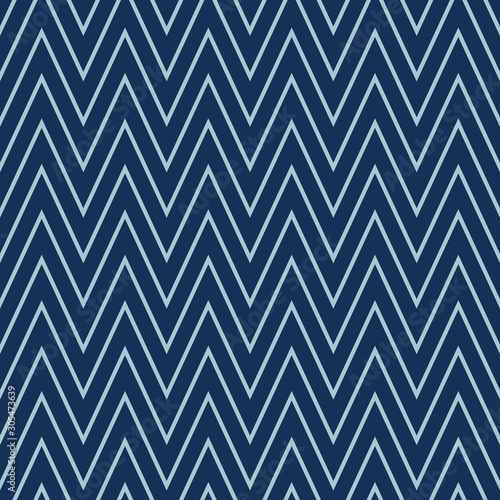 Indigo Denim Blue Chevron Stripe Texture Background. Ethnic Geometric Seamless Pattern. Wavy Lines for Kelim Edge Japanese Dye Style Masculine Textile Swatch. Monochrome Repeat Tile Vector EPS10