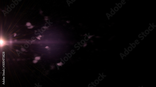 screen lens flare effect overlay texture in shades of purple and violet with bokeh and diagonal anamorphic light streak in front of a black background