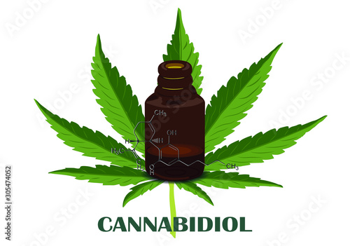 The formula of hemp CBD. Structural model of the molecules of cannabidiol and tetrahydrocannabinol. Medicinal cannabis. Medical marijuana, cannabinoids and health. Vector