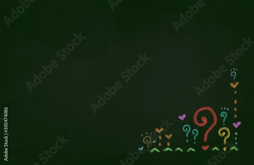 digital paint chalk art minimalism style doodle of question mark in rainbow color with copy space