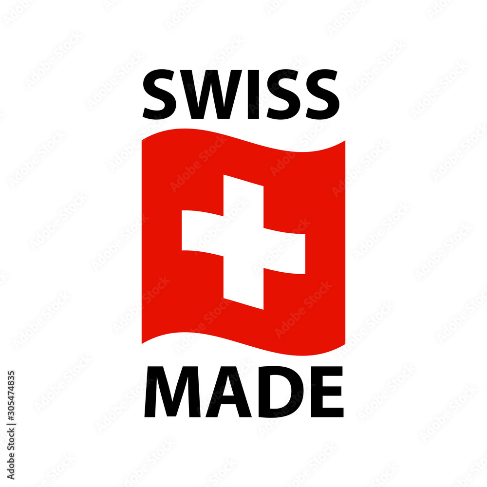 Vecteur Stock Swiss made logo - icon with wavy flag of Switzerland - Swiss  made products package label | Adobe Stock