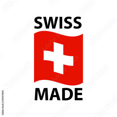 Swiss made logo - icon with wavy flag of Switzerland - Swiss made products package label