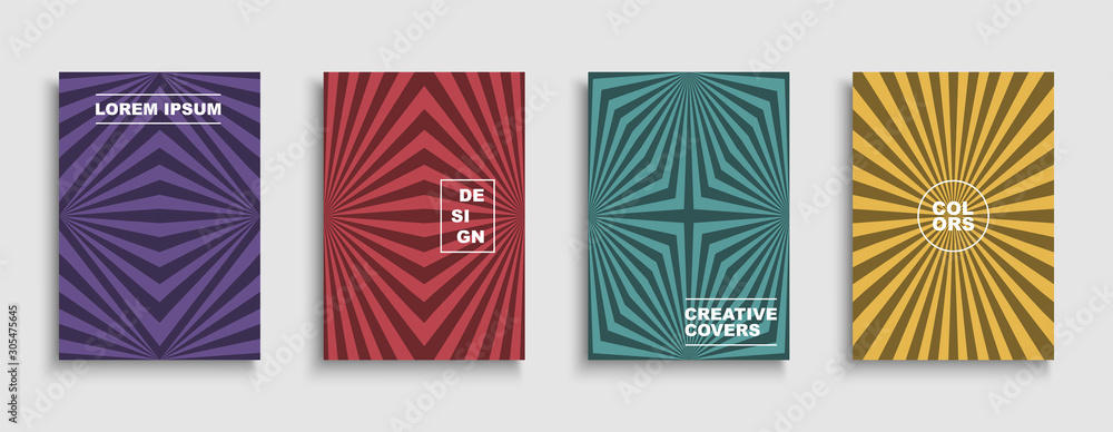 Set of colorful retro abstract templates, posters, placards, brochures, banners, flyers, backgrounds and etc. Vector trendy striped covers - geometric vintage design Set of colorful retro abstract templates, posters, placards, brochures, banners, flyers, backgrounds and etc. Vector trendy striped covers - geometric vintage design