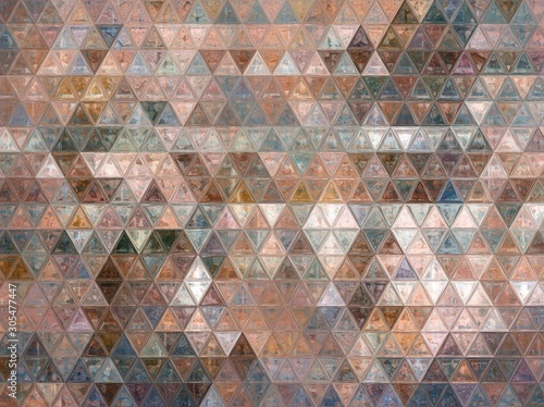 Vintage style grunge effect faded triangles background. Old fashioned & textured geometric art background. Rusty metallic texture.