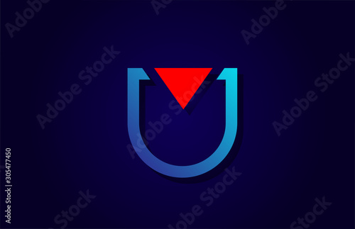 red and blue letter U alphabet logo design icon for business