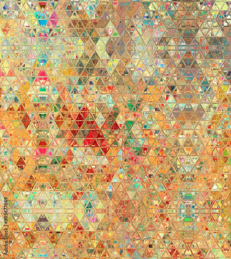 Vintage style old fashion colors triangle mosaic background.