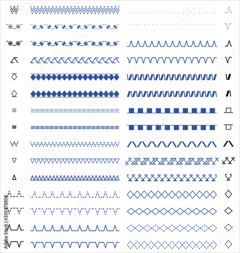 Sewing stitches pattern brush elements fashion vector