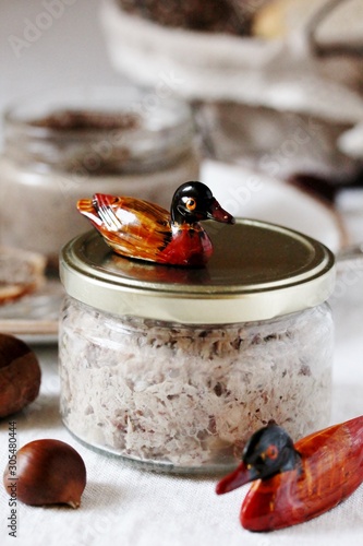 Duck rillettes with chestnuts. preservation of duck meat. french cuisine photo