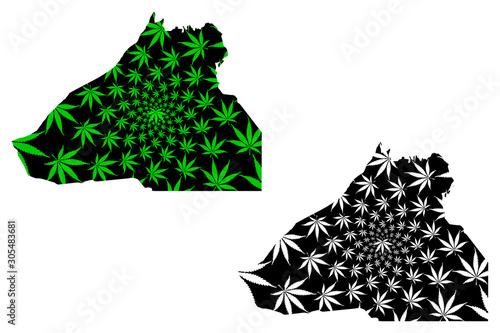 Guelmim-Oued Noun Region (Kingdom of Morocco, Regions of Morocco) map is designed cannabis leaf green and black, Guelmim Oued Noun map made of marijuana (marihuana,THC) foliage.... photo
