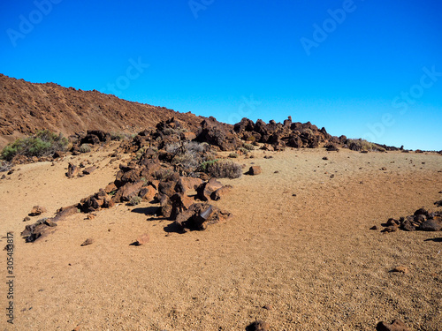 Arid and rocky landscape in the Teide National Park, Tenerife, Canary Islands, Spain