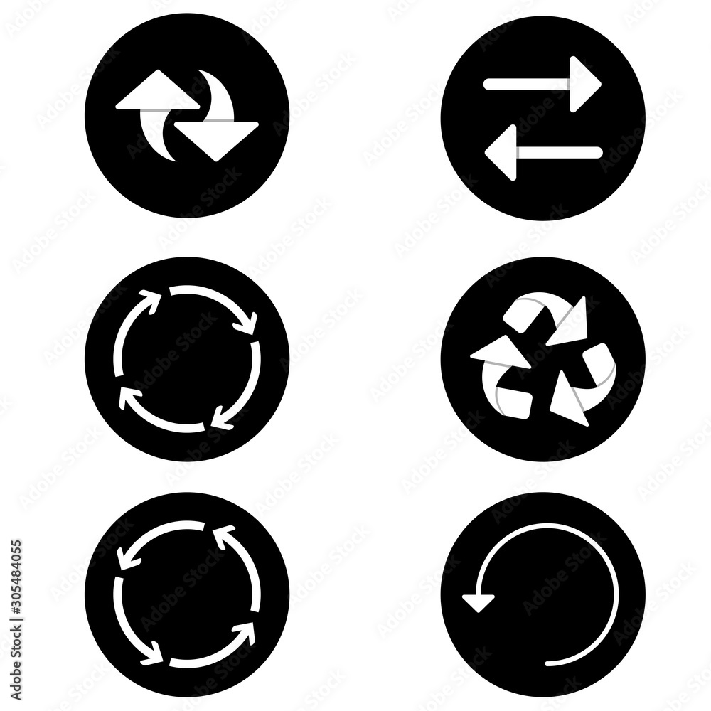 Arrow icon set collections. White symbol in black circle. Flat style. Vector Arrow icon set collections. White symbol in black circle. Flat style. Vector