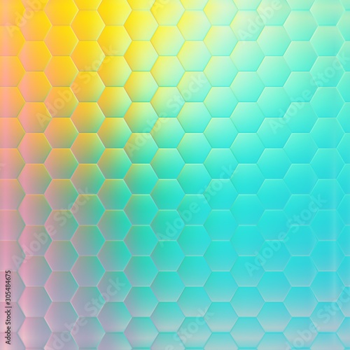 Shiny smooth surface background with hexagonal pattern shapes. 3D illustration