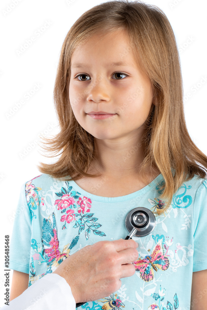 Cute girl having cardiovascular auscultation check up Cute girl having cardiovascular auscultation check up