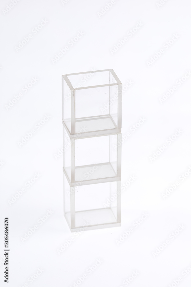 empty cube glass boxes isolated on white background