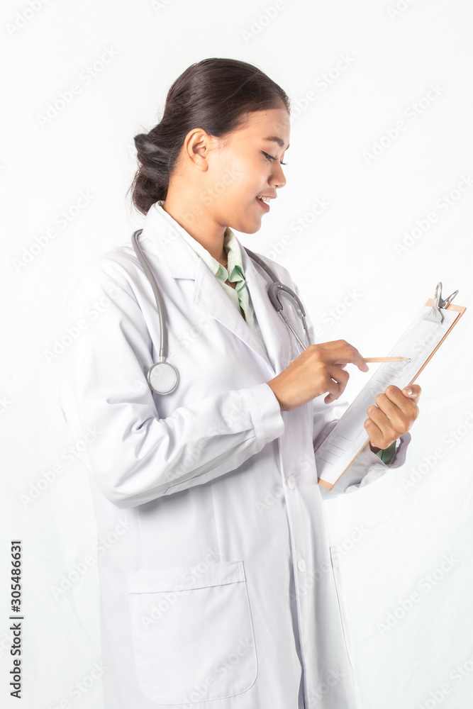 closeup portrait on Asian medicine doctor woman isolated white background. closeup portrait on Asian medicine doctor woman isolated white background.