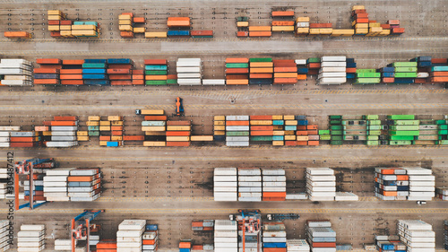 Aerial view of very well organised and colourful containers at Malaga Port, Spain photo